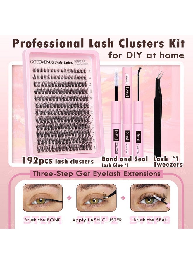 Goddvenus Goddvenus Lash Clusters Kit Wispy Lash Extension Kit Waterproof Lashes Clusters DIY Eyelash Clusters Kit with Natural Individual Eyelashes, Lashes Glue Bond and Seal and Lash Tweezers (D Curl 192pcs) - Image 3