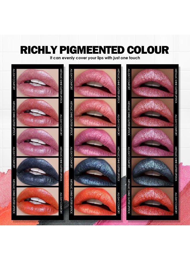 Anglicolor Glitter Metallic Pink Lipstick,High Impact Shimmer Lipcolor,Lightweight Hydrating Formula Smooth and Non-Sticky,Rose Lipstick For Women,Full-Coverage Lip Makeup (04 BLUSH WINES) - Image 4