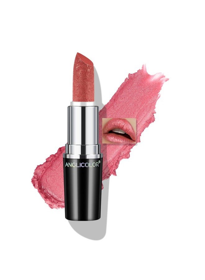 Anglicolor Glitter Metallic Pink Lipstick,High Impact Shimmer Lipcolor,Lightweight Hydrating Formula Smooth and Non-Sticky,Rose Lipstick For Women,Full-Coverage Lip Makeup (04 BLUSH WINES) - Image 1