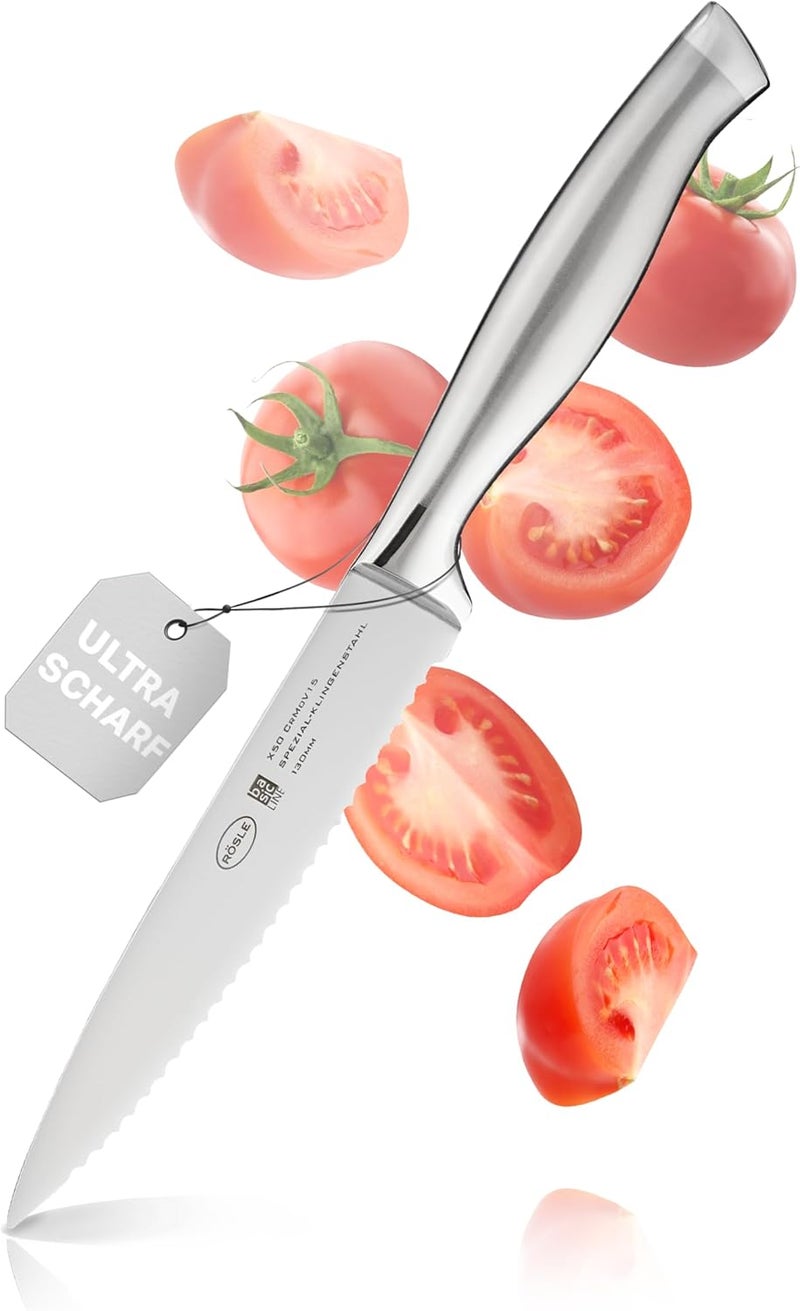 RÖSLE Basics Line Stainless Steel Serrated Universal Kitchen Knife, 5-inch Blande - Image 1