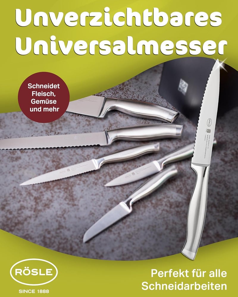 RÖSLE Basics Line Stainless Steel Serrated Universal Kitchen Knife, 5-inch Blande - Image 2