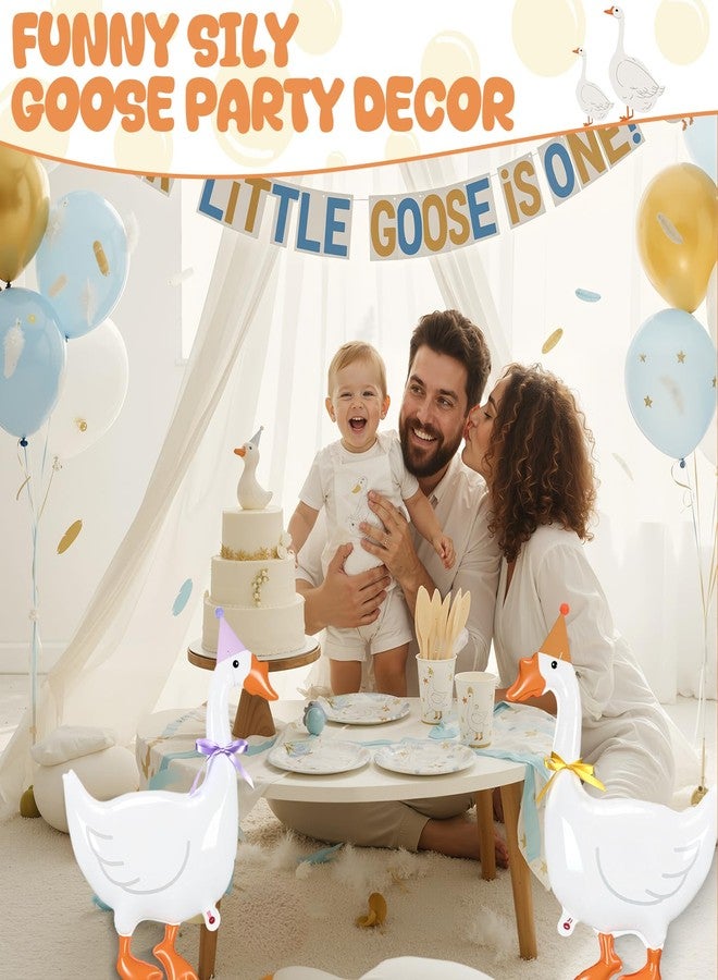 Gejoy 6 Set Inflatable One Silly Goose Balloons 32" Walking Animal Balloons Silly Goose Party Decor with Pointy Hat Ribbon Bow for Farm Birthday Baby Showers Photo Props - Image 5