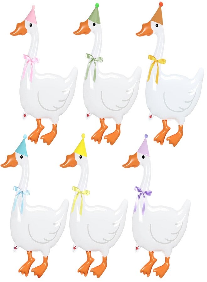 Gejoy 6 Set Inflatable One Silly Goose Balloons 32" Walking Animal Balloons Silly Goose Party Decor with Pointy Hat Ribbon Bow for Farm Birthday Baby Showers Photo Props - Image 1