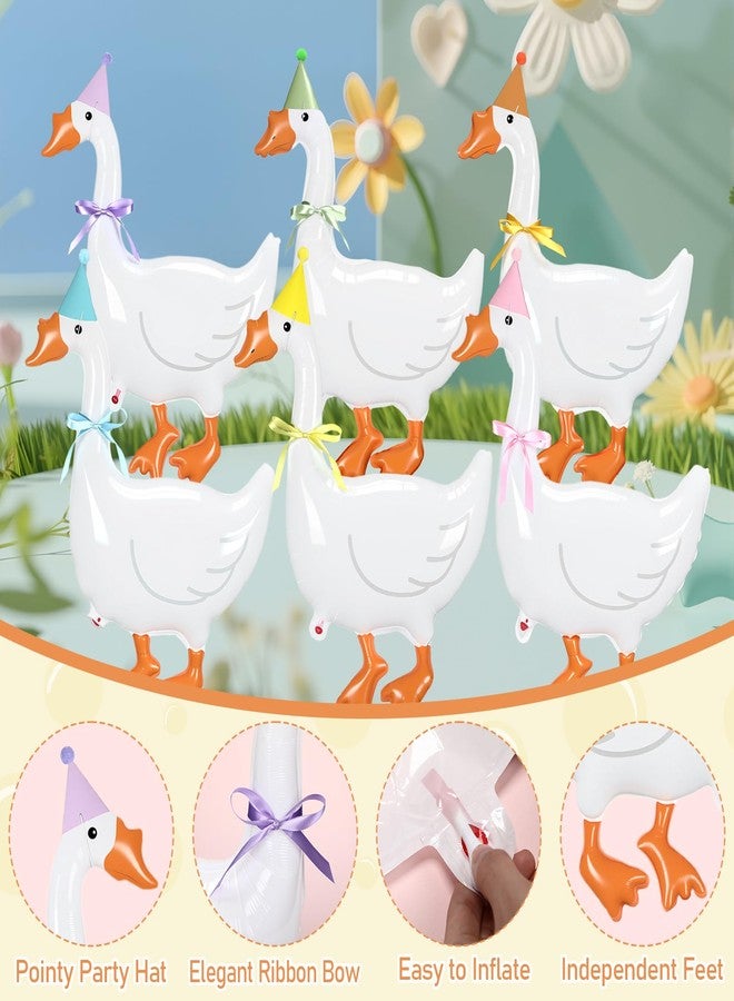 Gejoy 6 Set Inflatable One Silly Goose Balloons 32" Walking Animal Balloons Silly Goose Party Decor with Pointy Hat Ribbon Bow for Farm Birthday Baby Showers Photo Props - Image 3