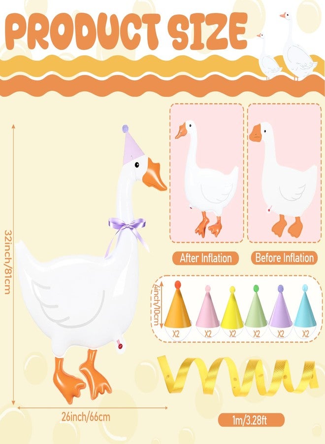 Gejoy 6 Set Inflatable One Silly Goose Balloons 32" Walking Animal Balloons Silly Goose Party Decor with Pointy Hat Ribbon Bow for Farm Birthday Baby Showers Photo Props - Image 2
