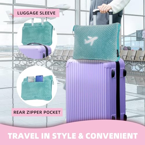 Nenolix 3 in 1 Travel Blanket Pillow Set - 350 GSM Thick Travel Blanket Airplane Compact with Bag, Soft Bag with a Pocket, Inflatable Travel Pillow for Camping & Car Trip(Mint Green) - Image 4