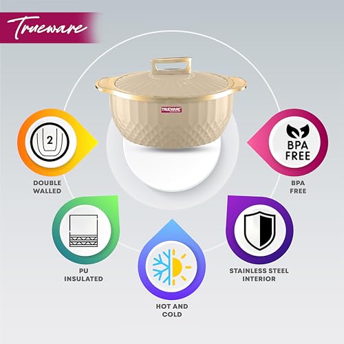 Trueware Krystal Casserole Inner Steel Casserole, 1500 ml, White | PU Insulated | BPA Free |Odour Proof | Food Grade | Easy to Carry | Ideal for Chapatti | Roti | Curd Maker | Thermoware | Hot Pot - Image 4