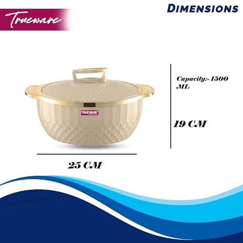 Trueware Krystal Casserole Inner Steel Casserole, 1500 ml, White | PU Insulated | BPA Free |Odour Proof | Food Grade | Easy to Carry | Ideal for Chapatti | Roti | Curd Maker | Thermoware | Hot Pot - Image 3