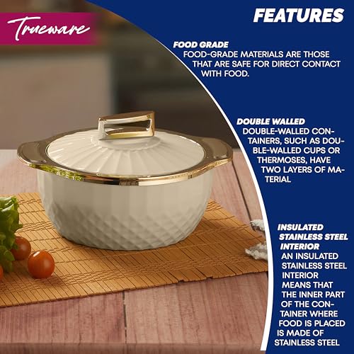 Trueware Krystal Casserole Inner Steel Casserole, 1500 ml, White | PU Insulated | BPA Free |Odour Proof | Food Grade | Easy to Carry | Ideal for Chapatti | Roti | Curd Maker | Thermoware | Hot Pot - Image 5
