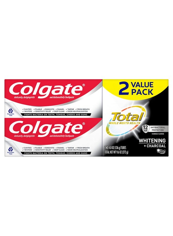 Colgate Total Whitening + Charcoal Toothpaste, 10 Benefits Including Sensitivity Relief and Teeth Whitening Toothpaste, 4.8 oz Tube, 2 Pack - Image 1