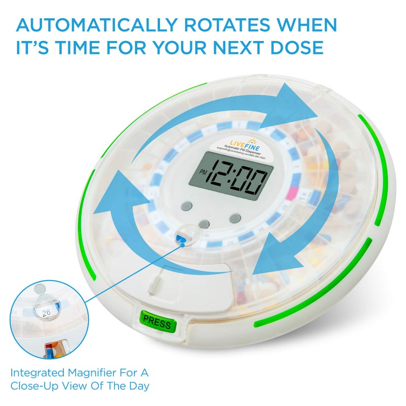 Live Fine Automatic Pill Dispenser with 28-Day Electronic Medication Organizer, 6 Dosage Templates, Easy-Read LCD Display, Sound & Light Alerts & Key for Prescriptions, Vitamins, Supplements & More - Image 3