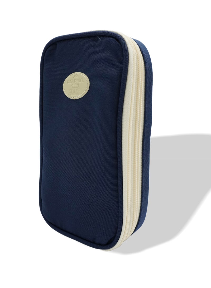 Dolphin Stylish Pencil Pouch 6277 – Dark Blue, Washable, Double Zip, High Quality, Spacious & Durable 