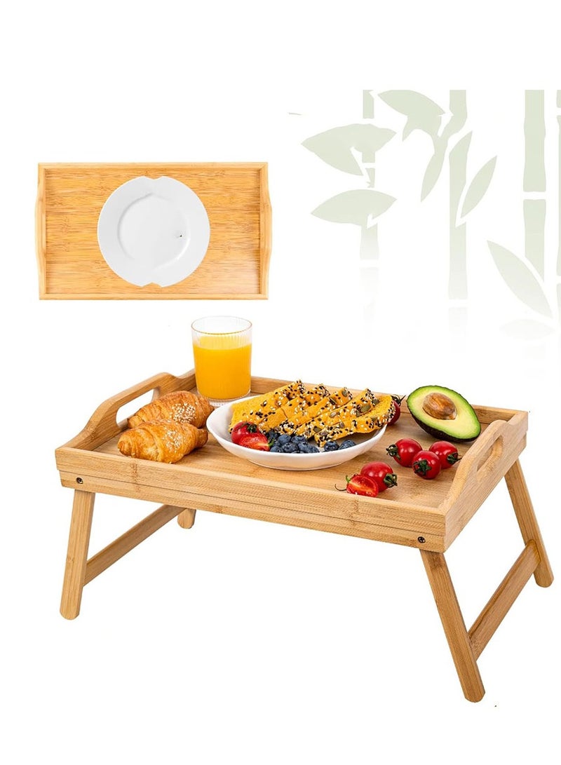 Bed Table Tray with Folding Legs,Breakfast Tray Bamboo Bed Tray for Sofa,Bed,Eating,Snacking and Working - Image 1