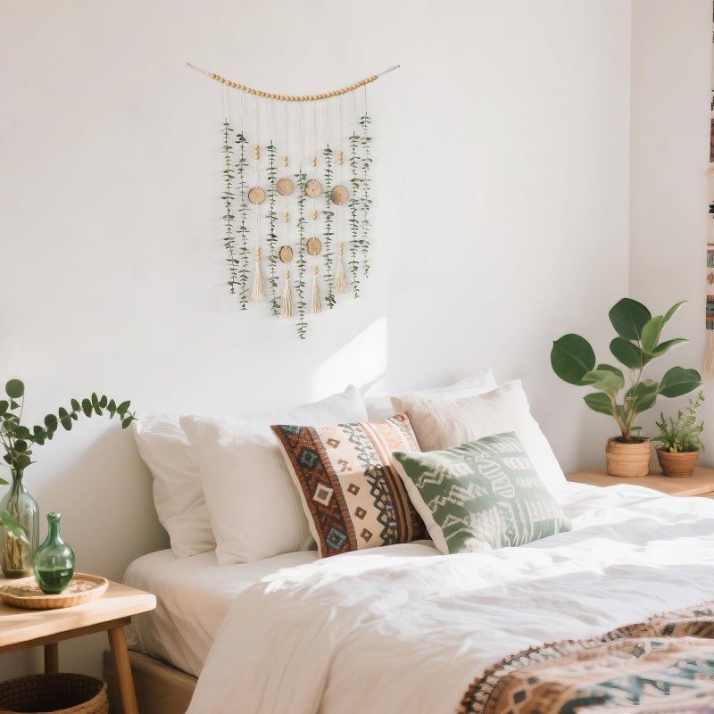 Dahey Hanging Artificial Plant Eucalyptus Wall Decor 31'' Wooden Bead Garland with Fake Greenery Leaves Boho Rustic Farmhouse Wall Art for Living Dining Room Bathroom Bedroom Kitchen Decoration - Image 2