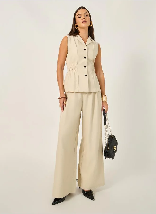 ستايلي High Rise Pleat Front Detail Wide Leg Pants