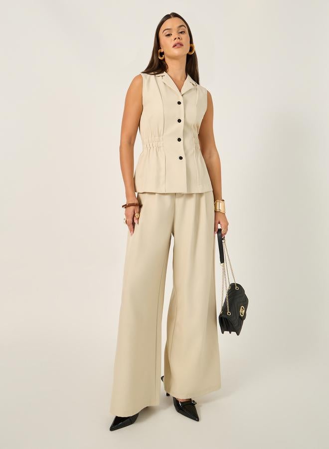 Styli High Rise Pleat Front Detail Wide Leg Pants  - Image 1