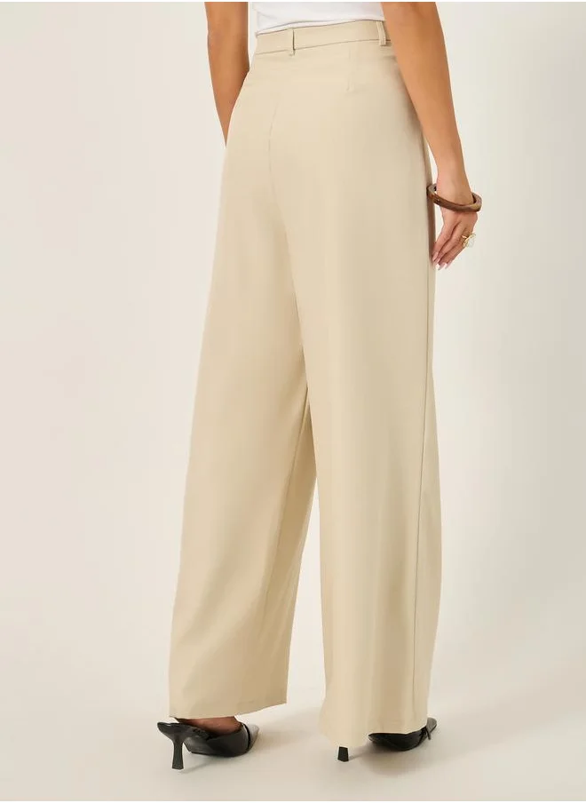 ستايلي High Rise Pleat Front Detail Wide Leg Pants