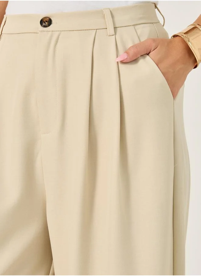 ستايلي High Rise Pleat Front Detail Wide Leg Pants