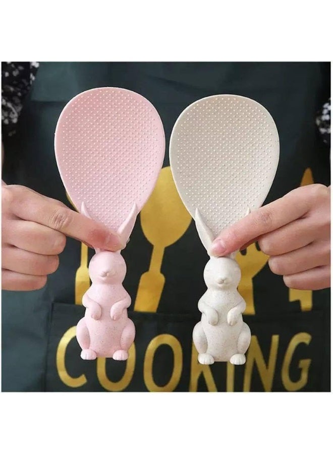 Rabbit-Shaped Wheat Straw Rice Spoon – Stand-Up Non-Stick Rice Shovel for Rice Cookers, Creative Cartoon Design, 1PC, Random Color - Image 2