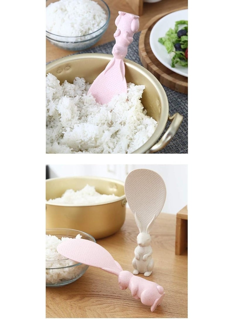 Rabbit-Shaped Wheat Straw Rice Spoon – Stand-Up Non-Stick Rice Shovel for Rice Cookers, Creative Cartoon Design, 1PC, Random Color - Image 3