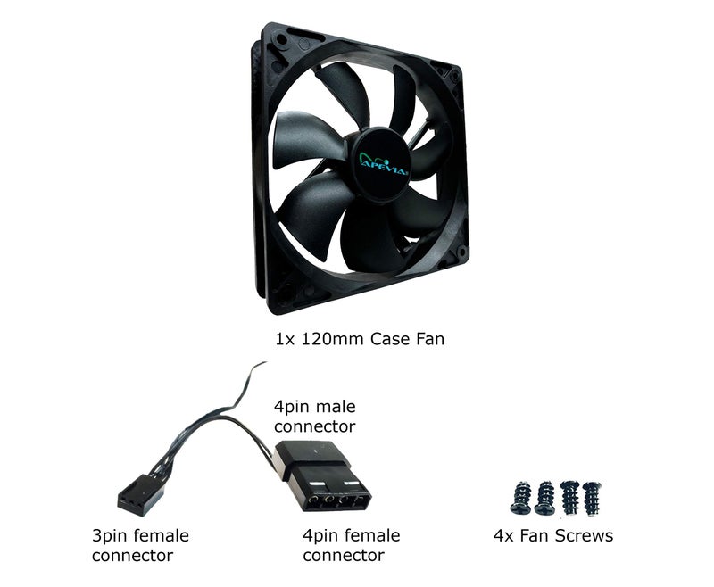 APEVIA CF12S-BK 120mm 4pin Molex & 3pin Motherboard Silent Black Case Fan - Image 3