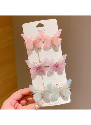 6 PCS Sparkling Butterfly Hair Clip Set for Girls 6pcs, Colorful Rhinestone & Mesh Designs, Alloy Construction, Fashionable All-Season Accessories