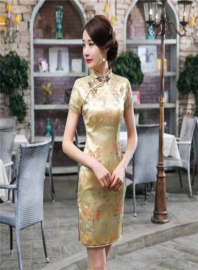 Loquat Dragon And Phoenix Short Sleeved Dress Gold  - Image 3