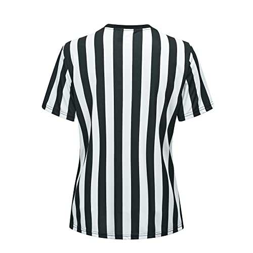 Thapower Women's Official Referee Shirt Black & White Stripe Ref Umpire Jersey Short Sleeve for Basketball Football Hockey V-Neck XL - Image 3