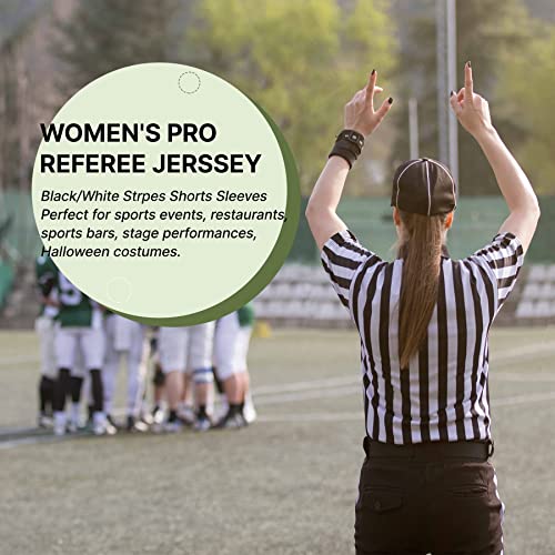 Thapower Women's Official Referee Shirt Black & White Stripe Ref Umpire Jersey Short Sleeve for Basketball Football Hockey V-Neck XL - Image 4