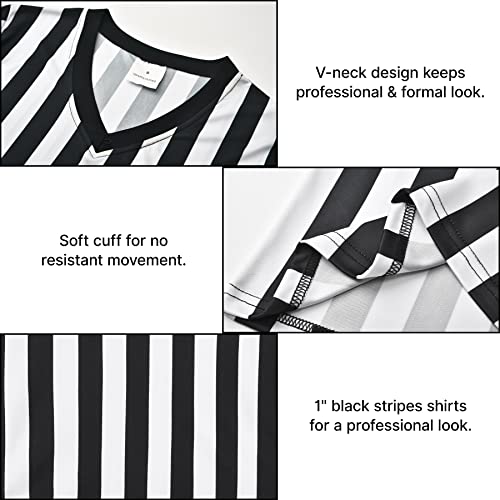 Thapower Women's Official Referee Shirt Black & White Stripe Ref Umpire Jersey Short Sleeve for Basketball Football Hockey V-Neck XL - Image 5
