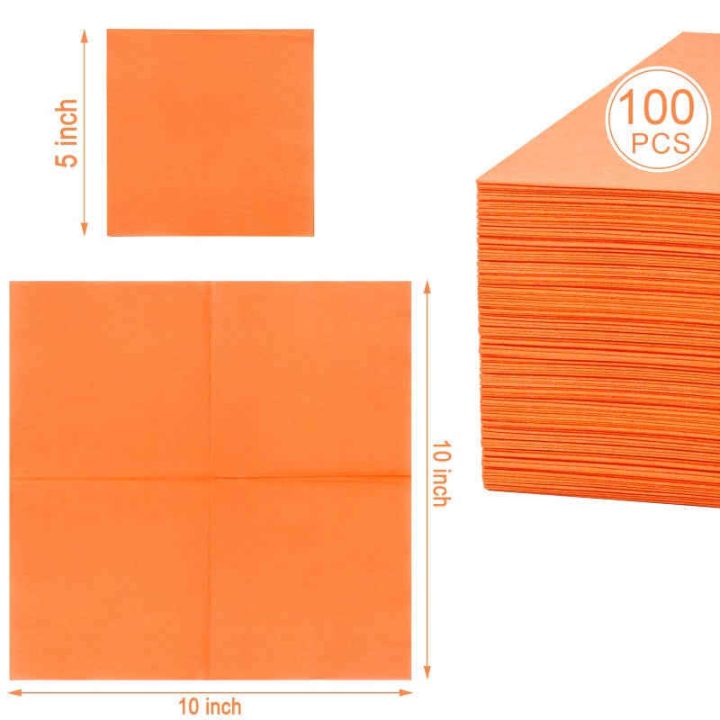 FLOWERCAT 100-Count 2-Ply Orange Napkins -Orange Cocktail Napkins Disposable Premium Quality - 5"" x 5"" Fall Paper Napkins for New Year Party Fall Bar Weddings - Image 1