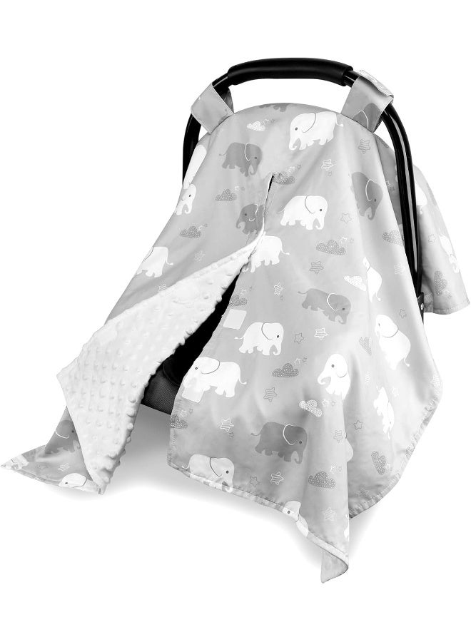 TANOFAR غطاء مقعد السيارة TANOFAR للأولاد، غطاء مقعد السيارة بفتحة بيكابو للمواليد، بطانية مقعد السيارة متعددة الاستخدامات للأطفال الرضع، دافئ ومريح، فيل رمادي - Image 1