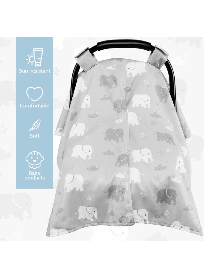 TANOFAR غطاء مقعد السيارة TANOFAR للأولاد، غطاء مقعد السيارة بفتحة بيكابو للمواليد، بطانية مقعد السيارة متعددة الاستخدامات للأطفال الرضع، دافئ ومريح، فيل رمادي - Image 3