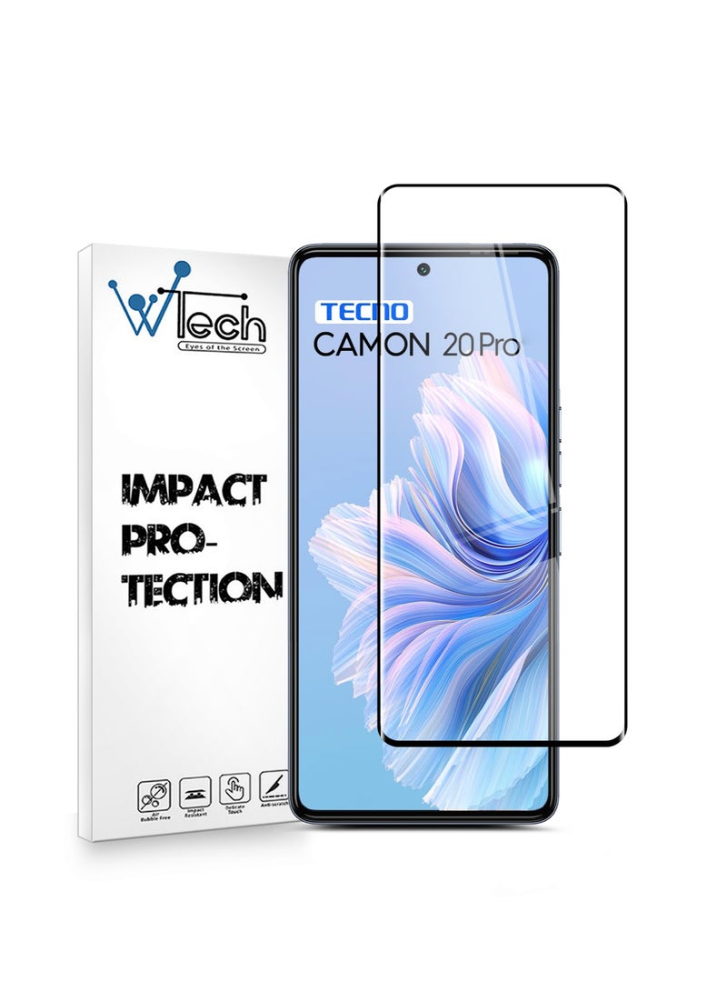 Wtech Tecno Camon 20 Pro 4G 2023 Premium E2E Full Glue Full Cover Tempered Glass Screen Protector (MSGECN) -  Clear/Black - Image 1