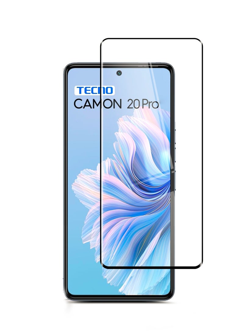Wtech Tecno Camon 20 Pro 4G 2023 Premium E2E Full Glue Full Cover Tempered Glass Screen Protector (MSGECN) -  Clear/Black - Image 2