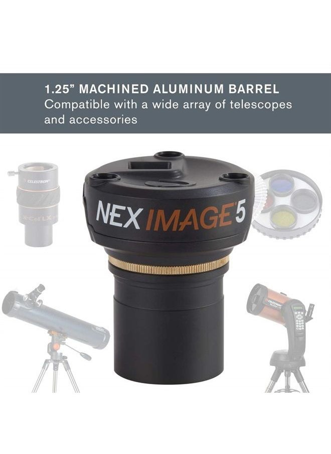 Celestron – NexImage Burst Color Solar System Imager – Astronomy Camera for Moon and Planets – 5 MP Camera for Astroimaging – High Resolution – Ultra–Sensitive ON Semiconductor MT9P031 CMOS Sensor 