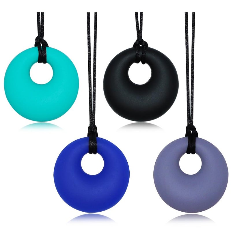 Chew Necklaces for Sensory Kids Silicone Chewy Necklace Sensory 4 Pack for Boys Girls with Autism ADHD Anxiety Reduce Fidgeting Oral Chew Toys for Kids and Adults Chewing BPA Free