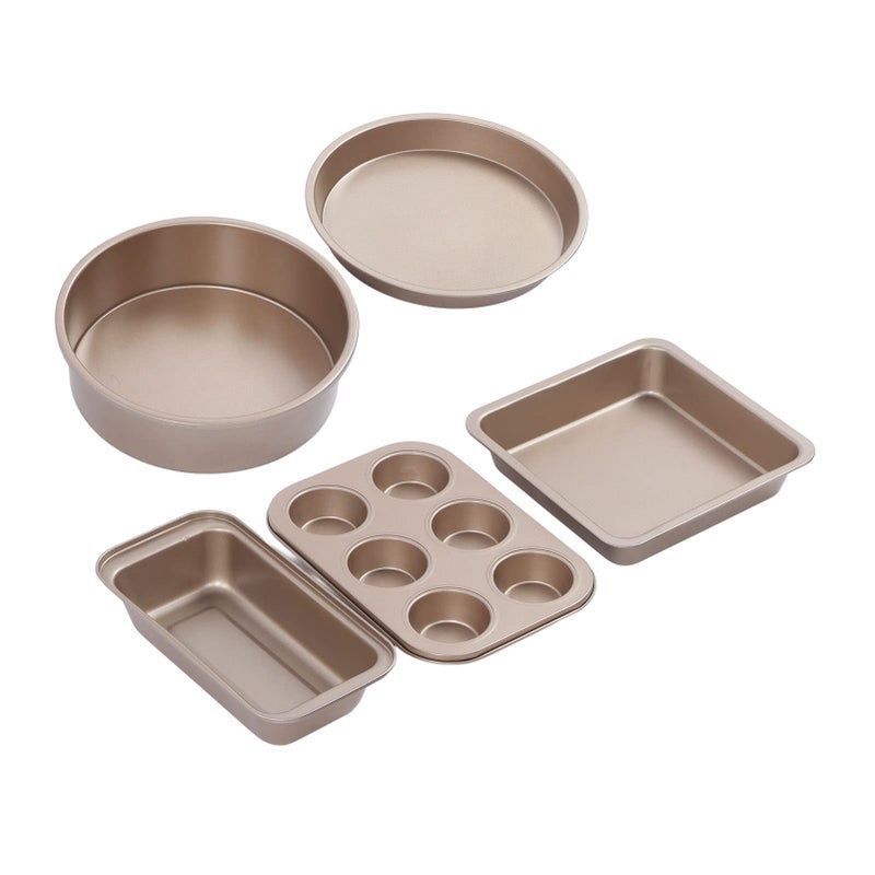 Carbon Steel Non Stick Baking Pans Set 5 Pieces Pizza Tray Short Tripod Gold - Image 2