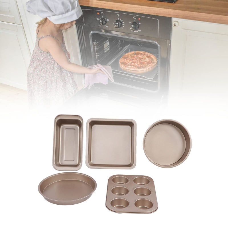 Carbon Steel Non Stick Baking Pans Set 5 Pieces Pizza Tray Short Tripod Gold - Image 5