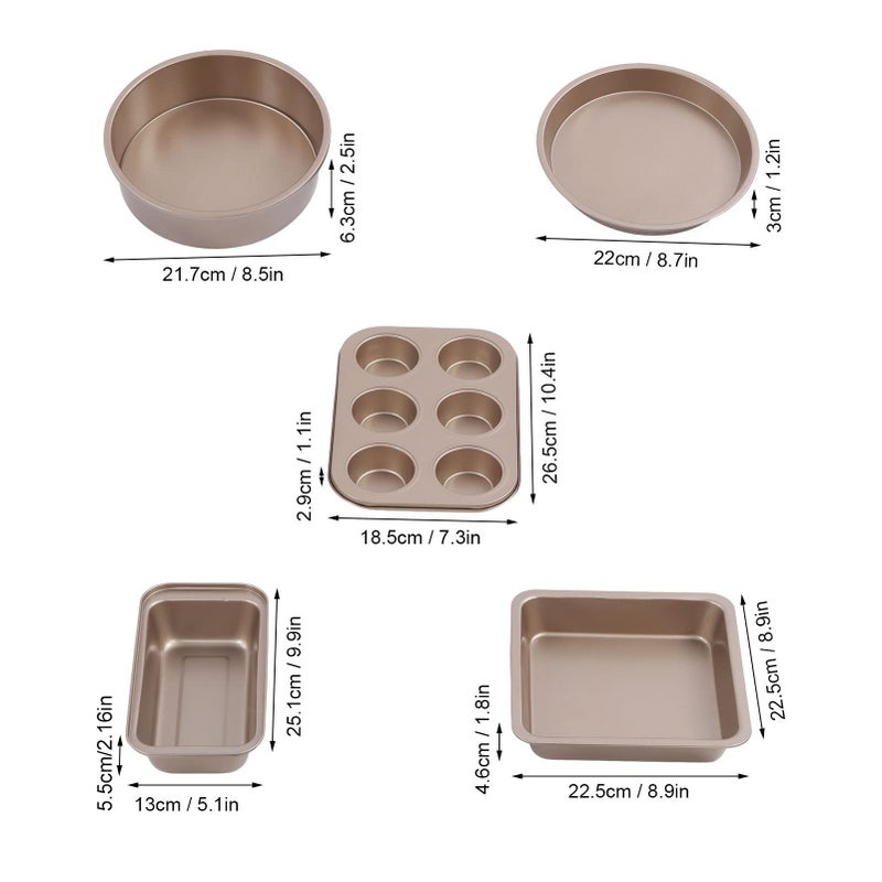 Carbon Steel Non Stick Baking Pans Set 5 Pieces Pizza Tray Short Tripod Gold - Image 3