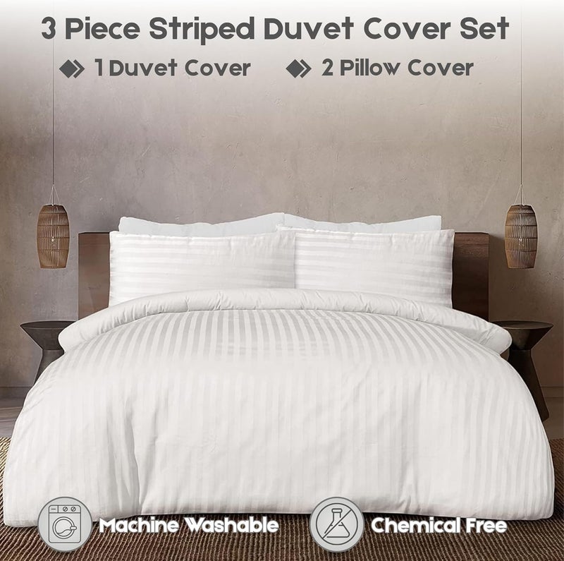 FOAM CRAFT Stripe 3-Piece Duvet Cover Set - 100% Cotton, Stain Free, White, Twin XL - Image 5