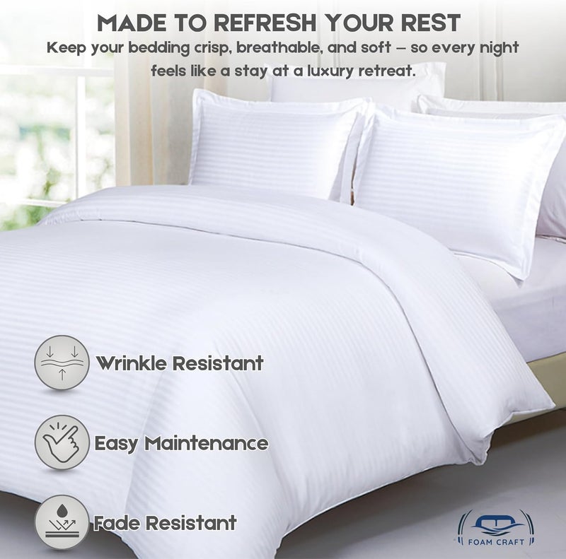 FOAM CRAFT Stripe 3-Piece Duvet Cover Set - 100% Cotton, Stain Free, White, Twin XL - Image 4