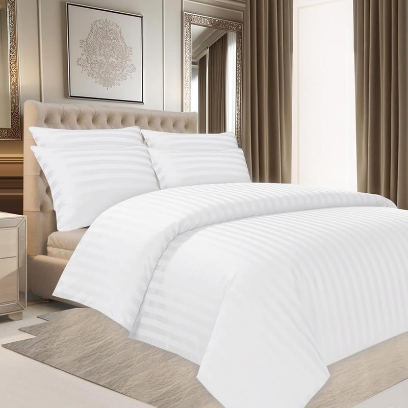 FOAM CRAFT Stripe 3-Piece Duvet Cover Set - 100% Cotton, Stain Free, White, Twin XL - Image 1