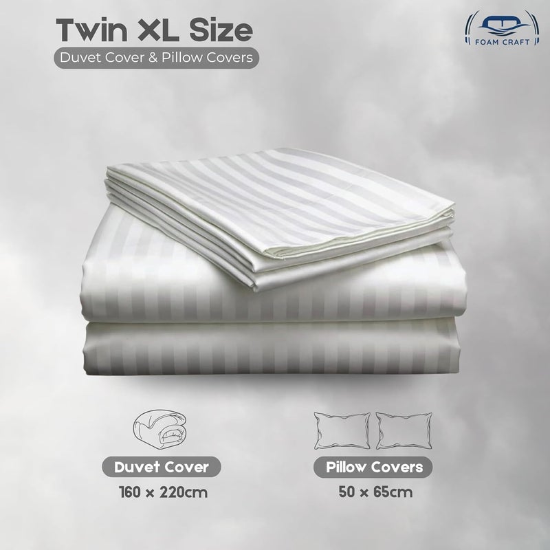 FOAM CRAFT Stripe 3-Piece Duvet Cover Set - 100% Cotton, Stain Free, White, Twin XL - Image 2