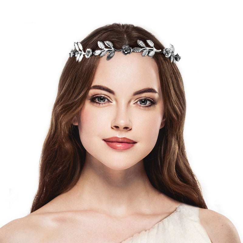 Lux Accessories Silver Tone and Rhinestone Leaf Leaves Metal Flower Crown