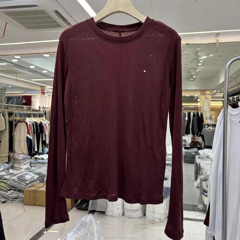 Genuine European T2024 Autumn New Round Collar Brick Joker Long Sleeve Tengsi Cotton Base Shirt T-Shirt Women'S Water Special T - Image 2
