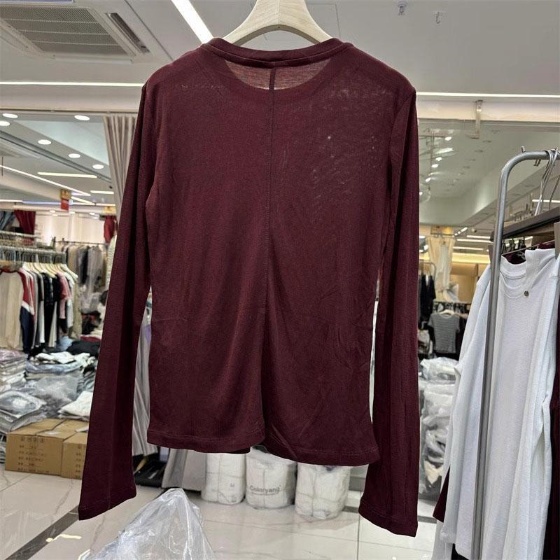 Genuine European T2024 Autumn New Round Collar Brick Joker Long Sleeve Tengsi Cotton Base Shirt T-Shirt Women'S Water Special T - Image 3