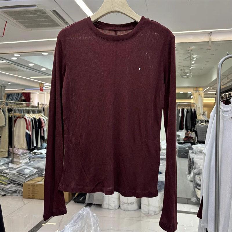 Genuine European T2024 Autumn New Round Collar Brick Joker Long Sleeve Tengsi Cotton Base Shirt T-Shirt Women'S Water Special T - Image 4