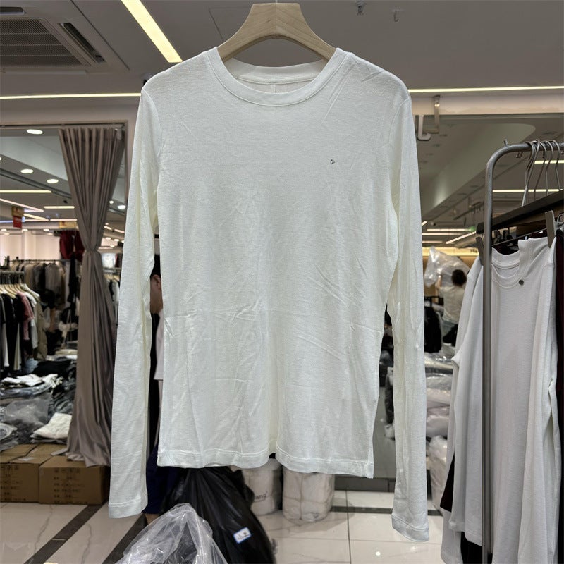 Genuine European T2024 Autumn New Round Collar Brick Joker Long Sleeve Tengsi Cotton Base Shirt T-Shirt Women'S Water Special T - Image 1