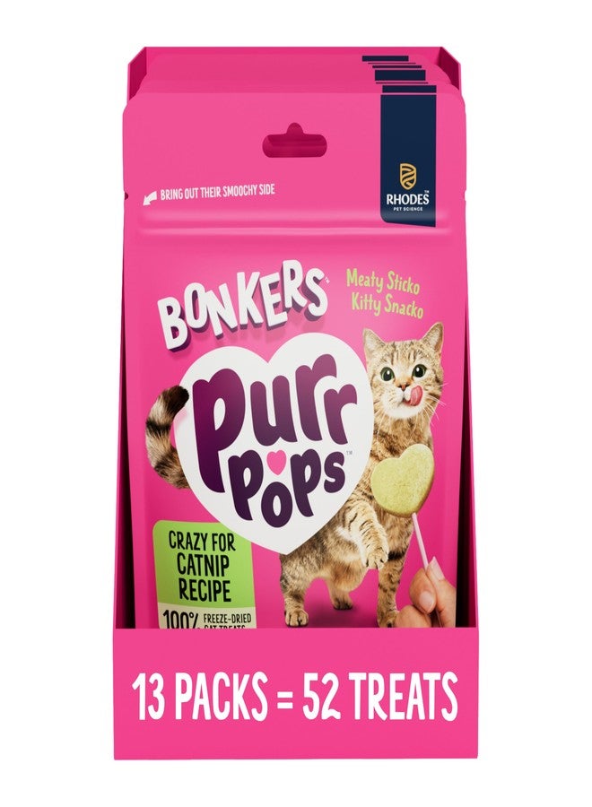 Bonkers Purrpops, Freeze Dried Catnip Flavor Lollipop Cat Treats, Healthy Single Ingredient Treats, Training Treats or Food Topper, for All Breeds and Ages, Value Pack (13 Pack, 52 Pieces) - Image 1
